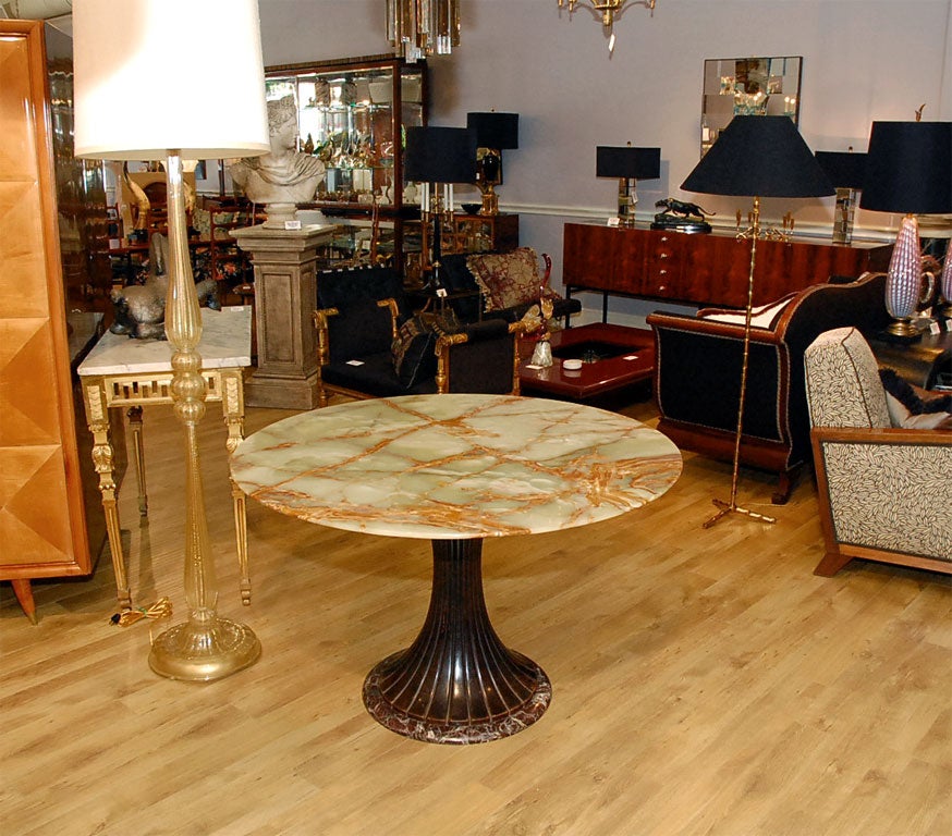 Italian Onyx top table with lacquered wood and marble base