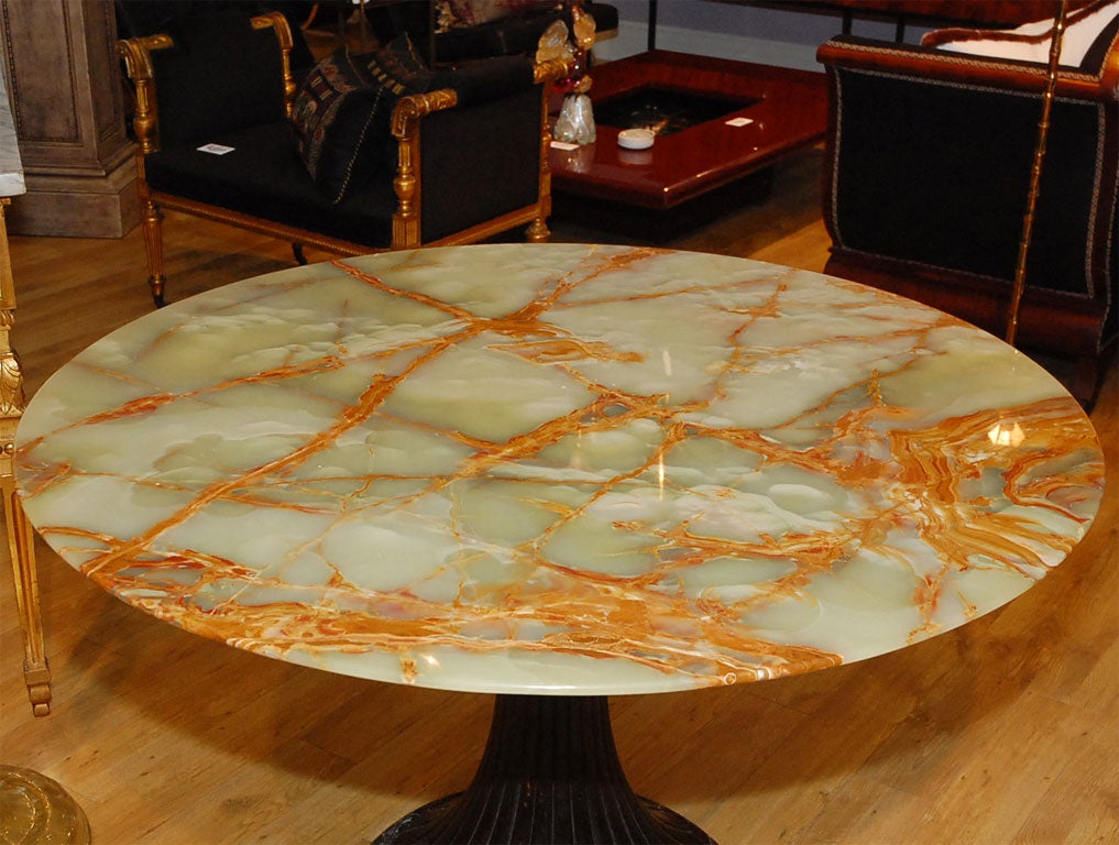 20th Century Onyx top table with lacquered wood and marble base