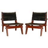 Vintage Puplewood and Leather Pair of Chairs by Sergio Rodrigues