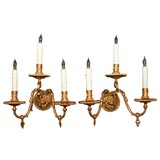 ENGLISH GILT BRONZE THREE ARM SCONCES