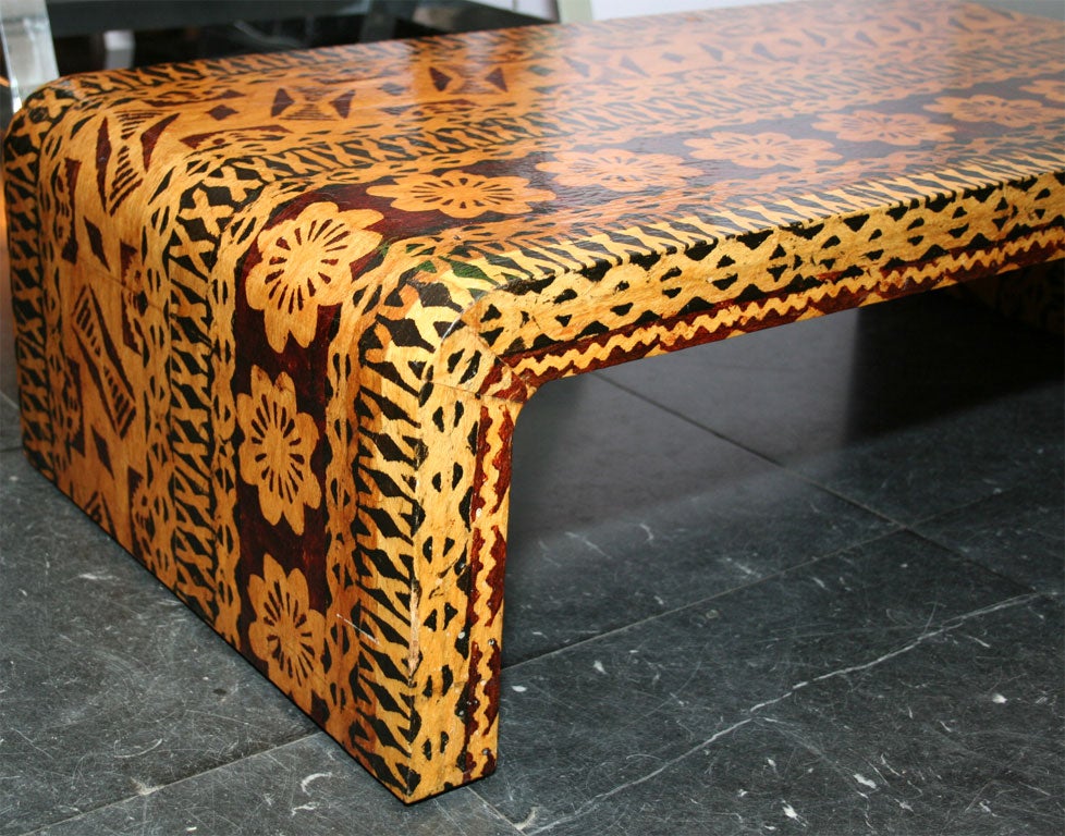 American WATERFALL LOW TABLE IN TAPA CLOTH BY KARL SPRINGER