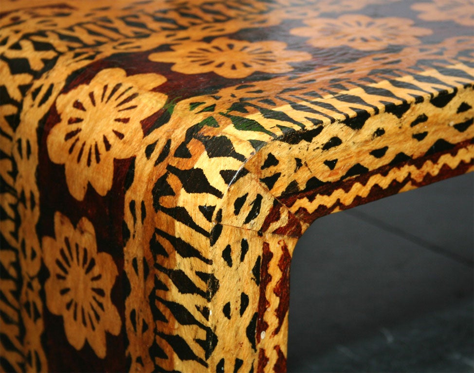 WATERFALL LOW TABLE IN TAPA CLOTH BY KARL SPRINGER In Excellent Condition In New York, NY