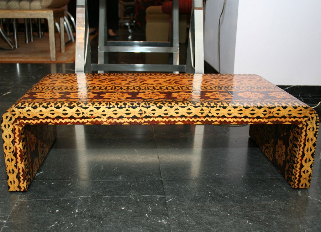 Late 20th Century WATERFALL LOW TABLE IN TAPA CLOTH BY KARL SPRINGER