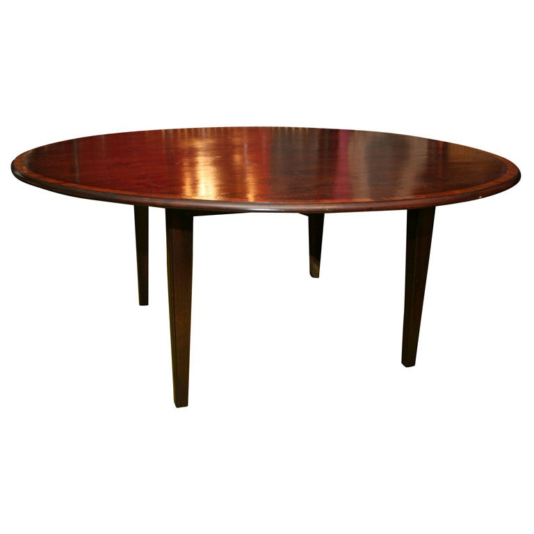 Round English Oak Dining Table with Elm Banding For Sale