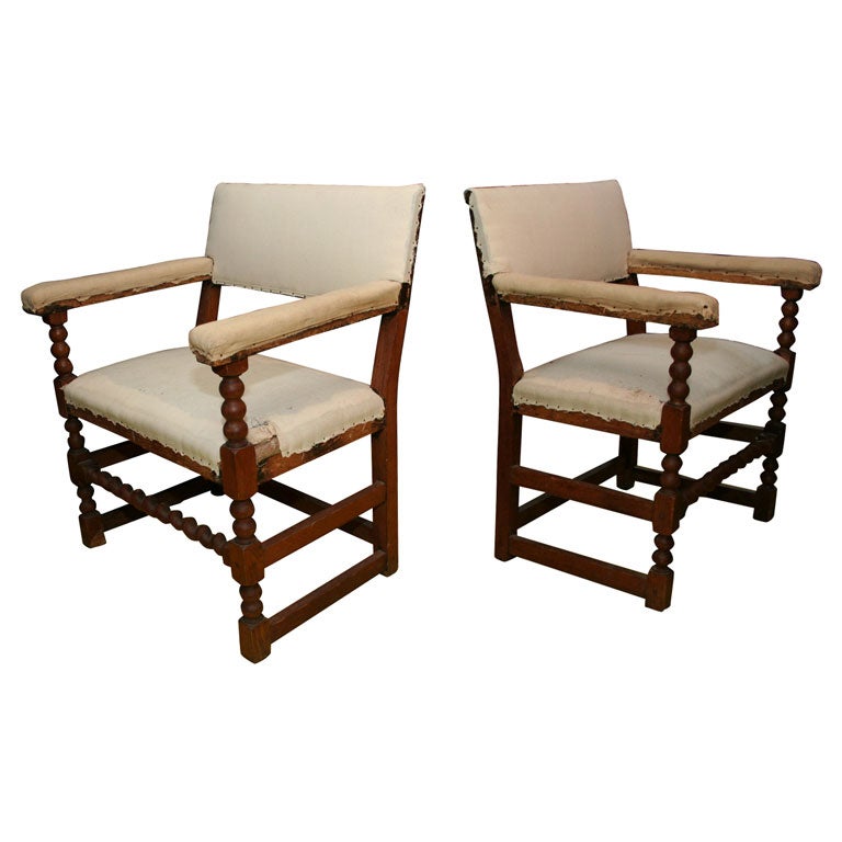 Italian Povera Early Pair  Open Arm Chairs