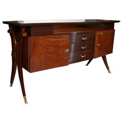 1930's Italian Art Deco Carved Walnut Sideboard