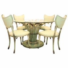 Spectacular Italian 'Cattail' Polychromed and Leafed Dining Set