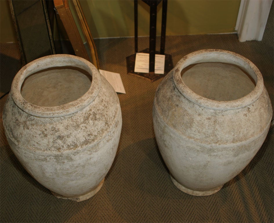 Pair of Carved Cement Jars For Sale at 1stdibs