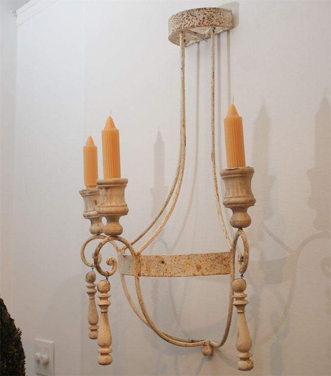 French Pair of Painted Wrought Iron and Wood Sconces For Sale