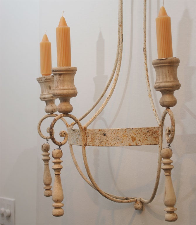 Pair of Painted Wrought Iron and Wood Sconces In Good Condition For Sale In Mt. Kisco, NY