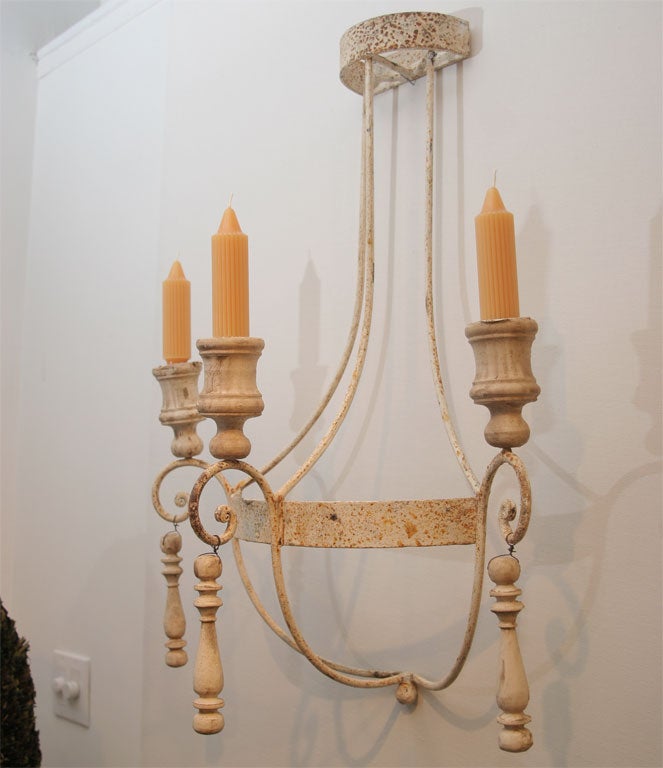 20th Century Pair of Painted Wrought Iron and Wood Sconces For Sale