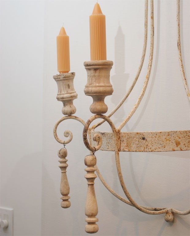 Metal Pair of Painted Wrought Iron and Wood Sconces For Sale