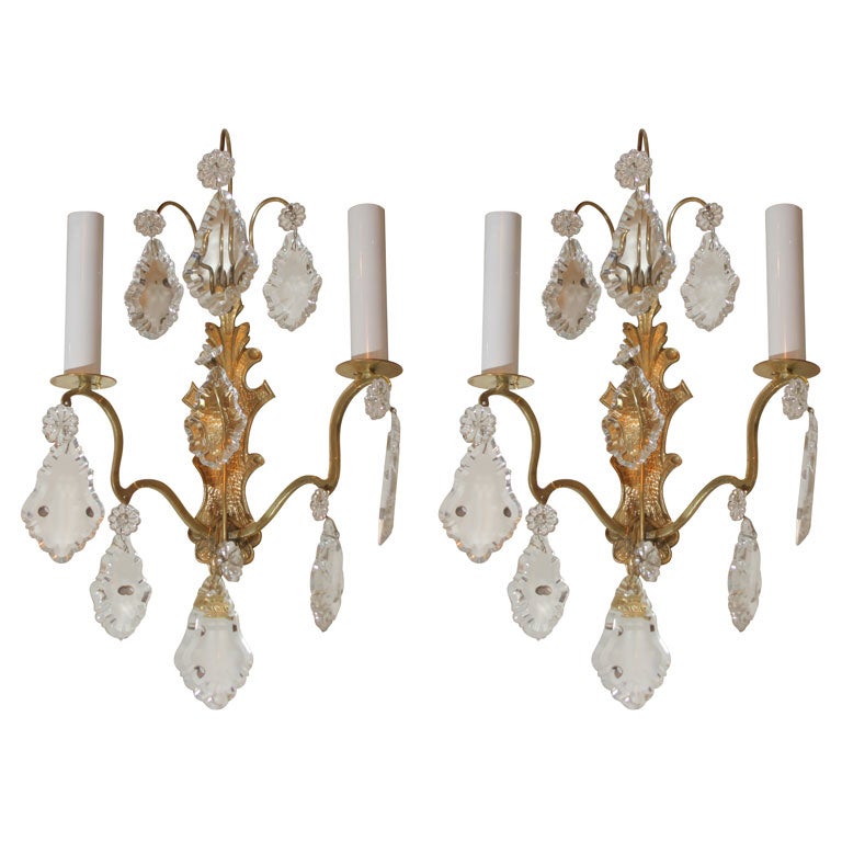 1910
s bronze sconces wtih crystals For Sale