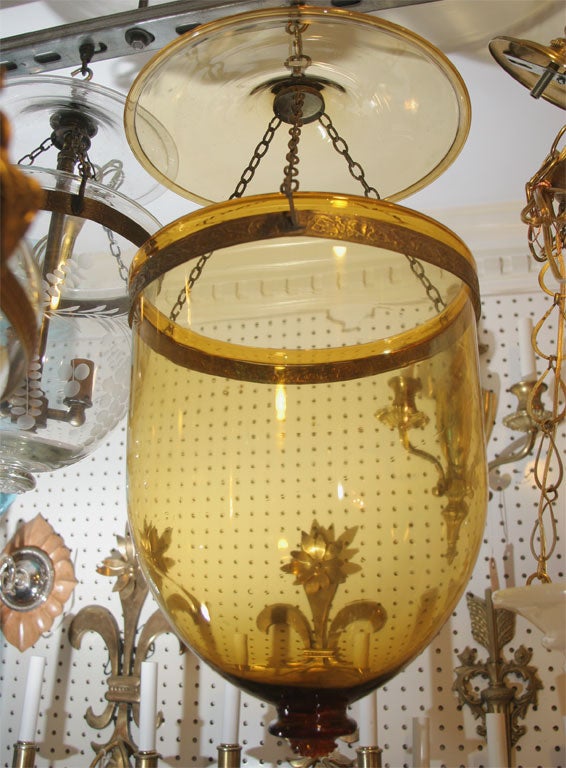 antique amber belljar with glass knob