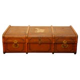 Antique BROWN WOOD&LEATHER WITH CANVAS EXTERIOR &BRASS HARDWARE