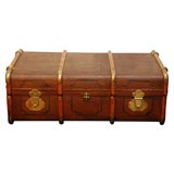 Antique WOOD AND CANVAS TRUNK WITH INITIALS G.O.G ON THE SIDE