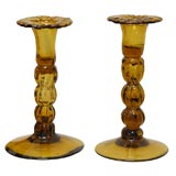 Antique 19TH C. HAND BLOWN CANDLE STICK HOLDERS
