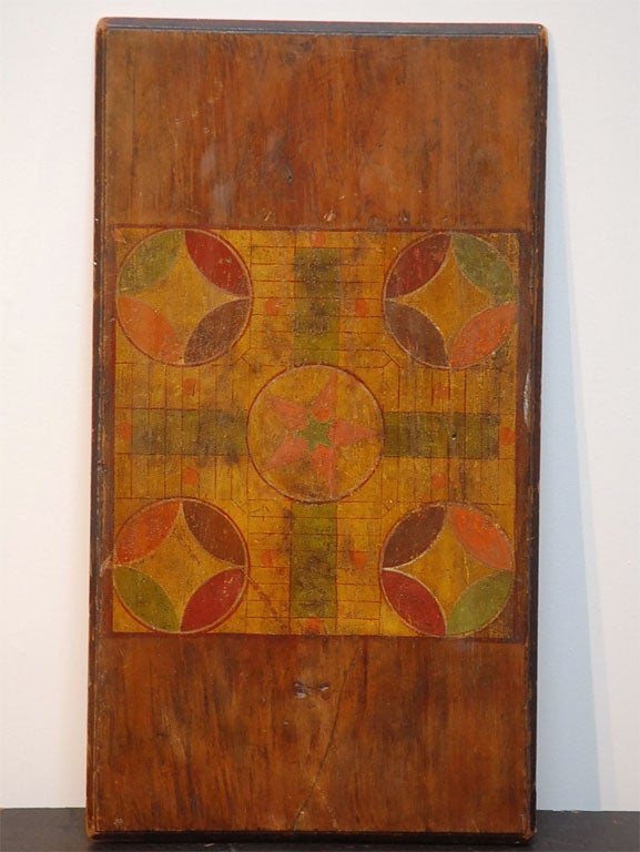 19TH C. ORIGINALLY PAINTED PARCHEESI GAME BOARD