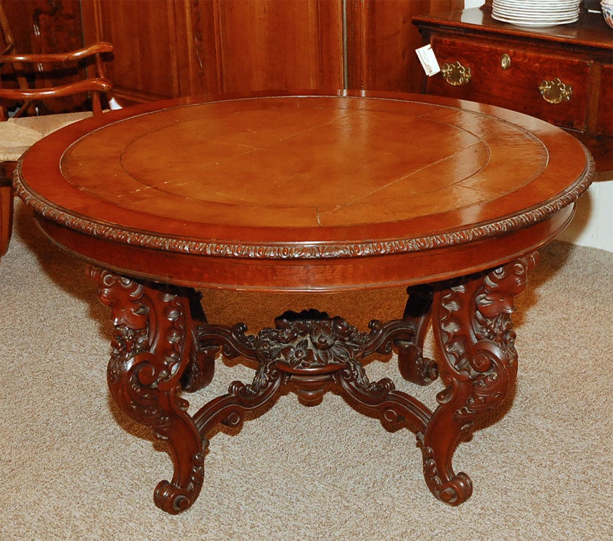 English carved  round center table