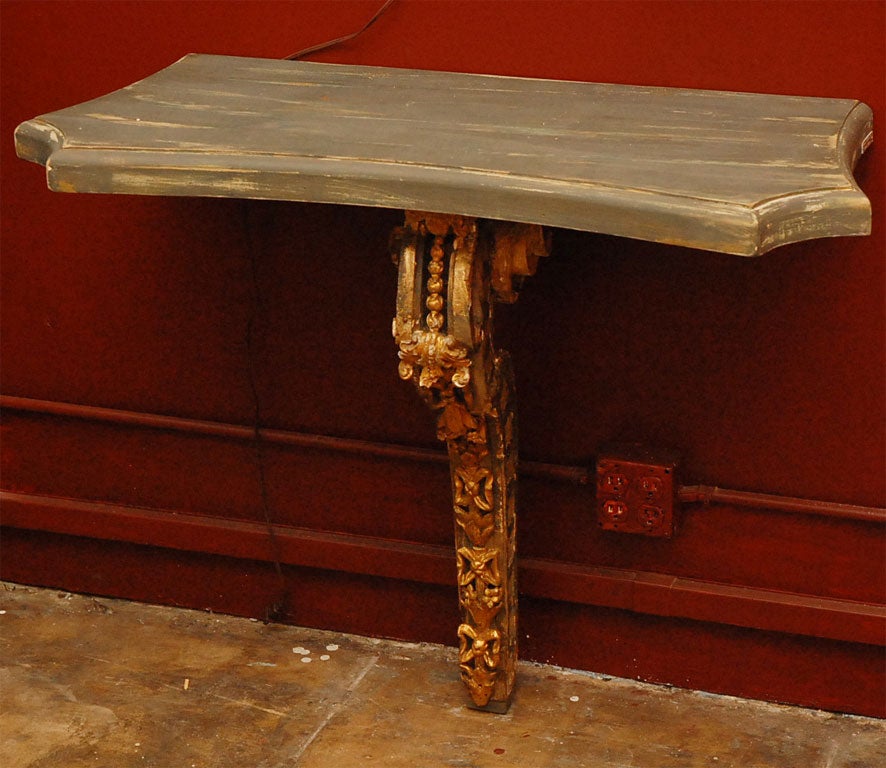 Wooden Wall Console Table with 18th century base.  (table is  in 1STDIBS@NYDC Showroom, NYC.)