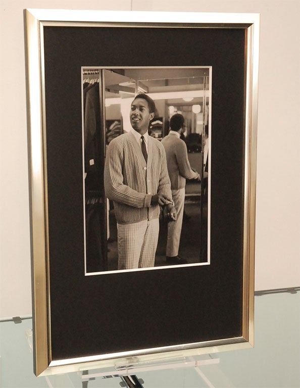 Vintage silver print of R & B/Pop singer Sam Cooke, photographed by Bill Bridges in the late 1950's.  Marked on the verso.  <br />
<br />
The photograph has been custom framed and matted.