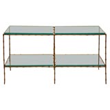 A Patinated Brass Bamboo And Glass Console Table