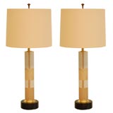 Handsome Pair of Two Tone Marble Column Lamps