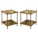 Pair of vintage antique-mirrored two tiered end tables