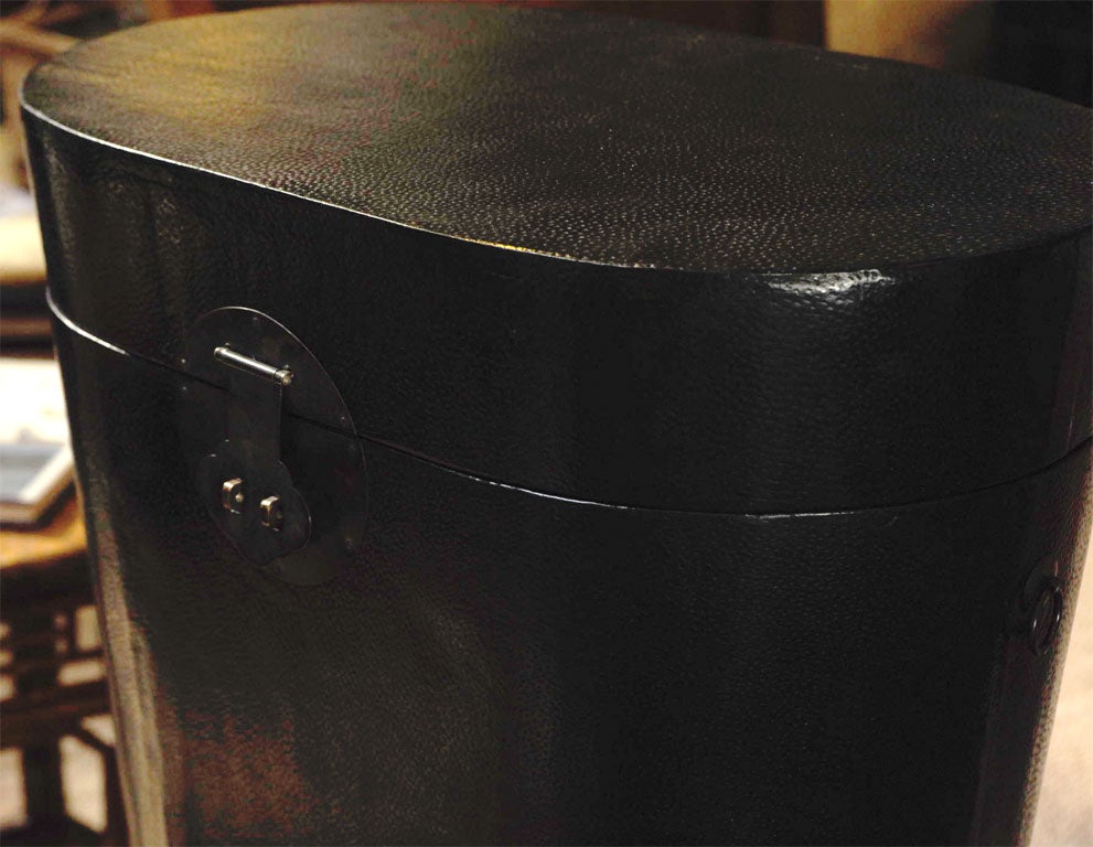 20th Century Lacquered Pig Skin Hat Boxes (red or black) (ref# BLOVAL/ BLREC)