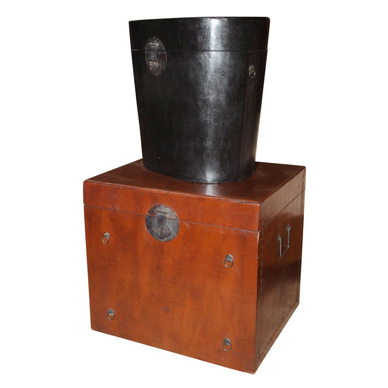 Lacquered Pig Skin Hat Boxes (red or black) (ref# BLOVAL/ BLREC)