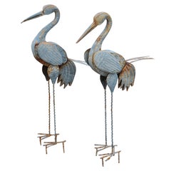 Vintage Pair of Folk Art Egret "Yard" Birds.
