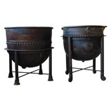 Vintage Pair of industrial large copper pots from a chocolate factory