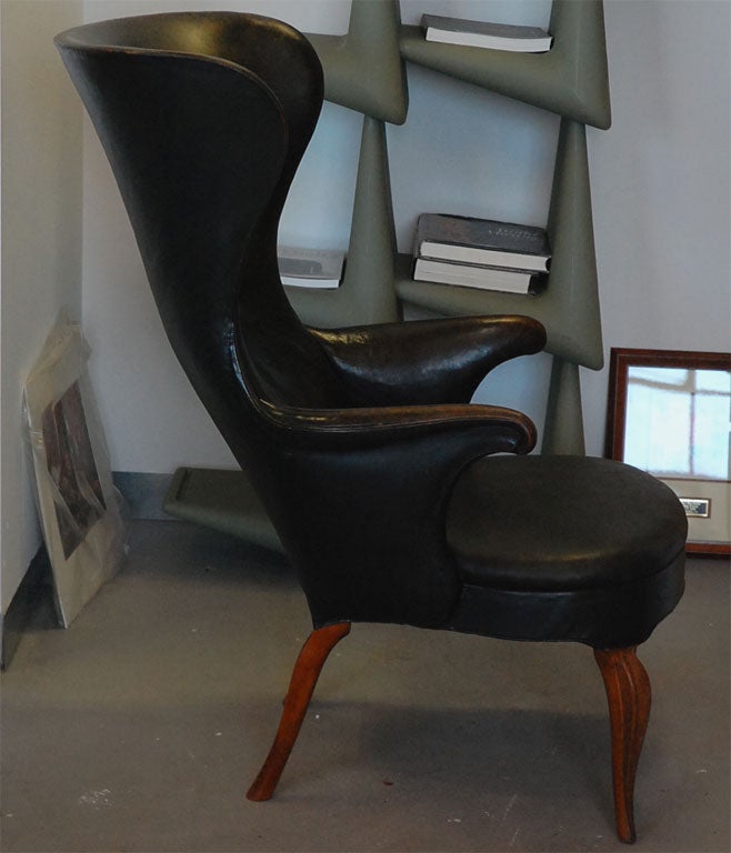 Leather Frits Henningsen highback wingchair