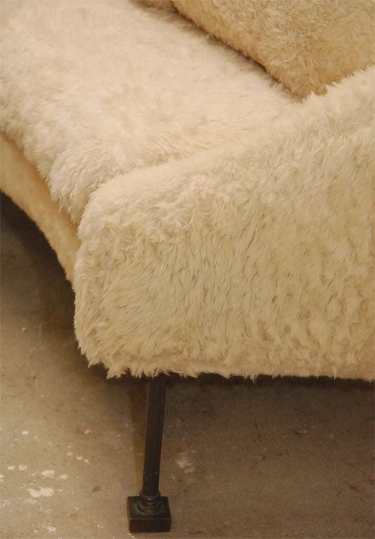 Shaggy white sofa with bronze legs 1