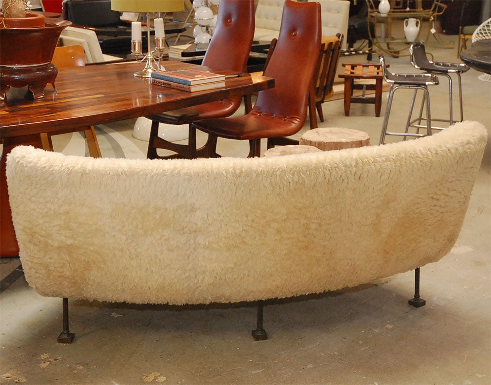 Shaggy white sofa with bronze legs 2