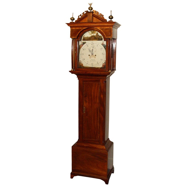 Antique English mahogany grandfather clock by Shepperly. at 1stdibs