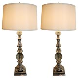 Pair of 1940's Hollywood Grand Lamps with Smoked Cut Crystals