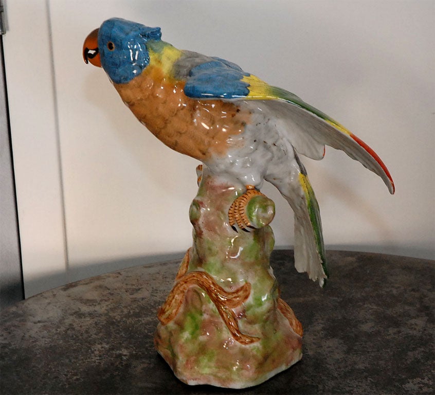 Porcelain Brightly Colored Parrot Figure For Sale