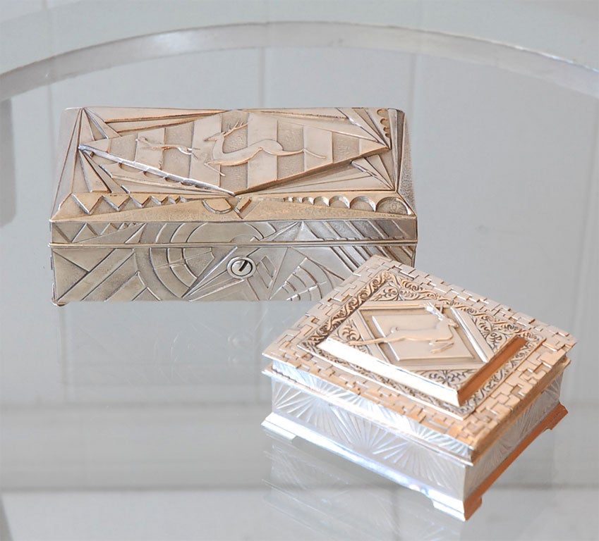 Two Art Deco Silver Boxes with Deer
