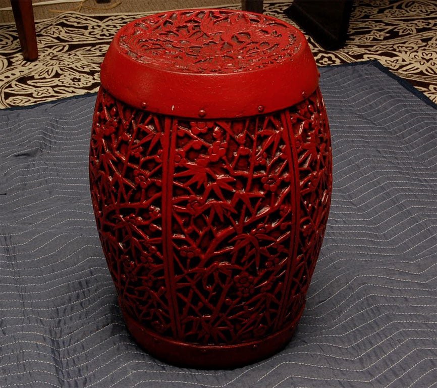 Orientalist Stool/Table in Red Enamel