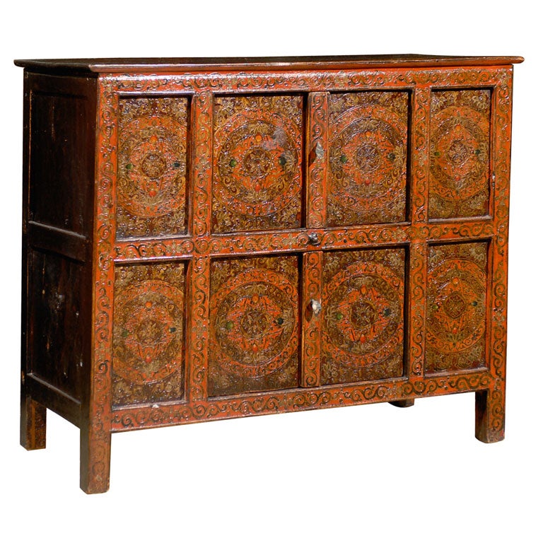 Tibetan Chest with original leather hardware For Sale