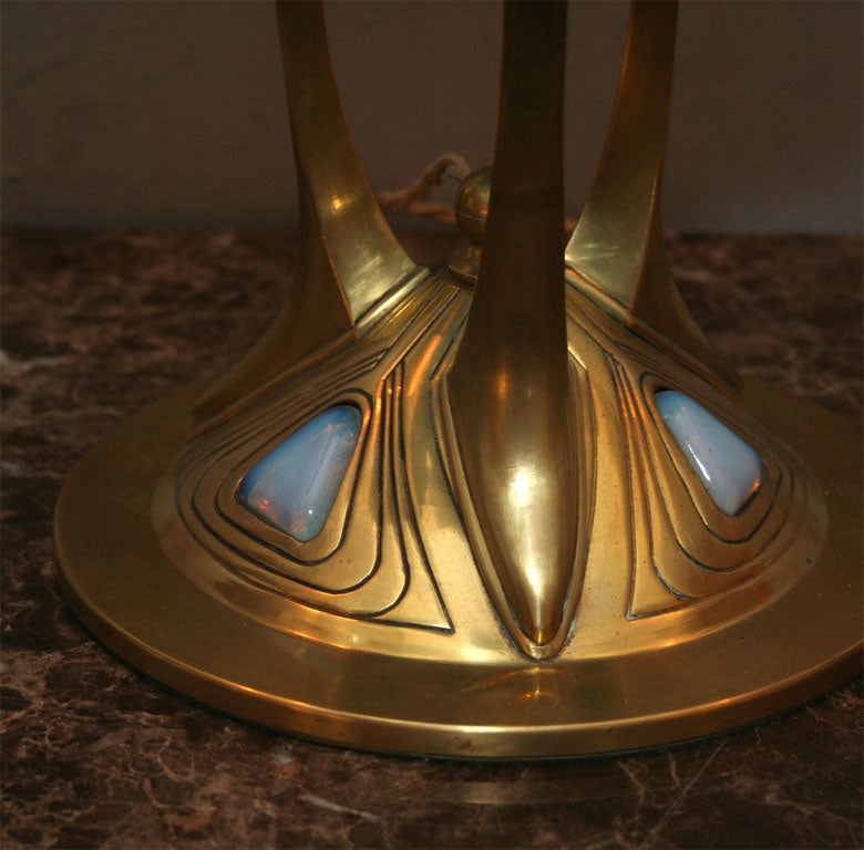 Austrian  Table Lamp Art Deco Brass Encrusted with Jewels, Austria, 1920s For Sale