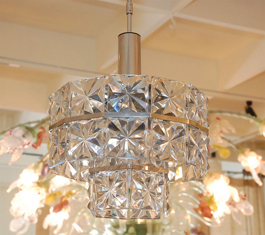 1960s  Single light ceiling chandelier fixture nickel plated finish frame