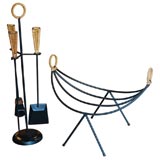 American Iron and Wicker Fire Tools and Fire Log Basket