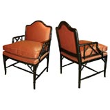 Large black Chinese Chippendale style armchairs