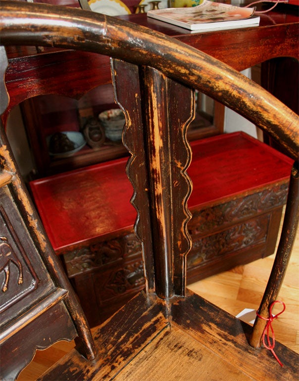 19th Century Pr of Chinese Qing Dynasty Horse Shoe Back Arm Chairs For Sale