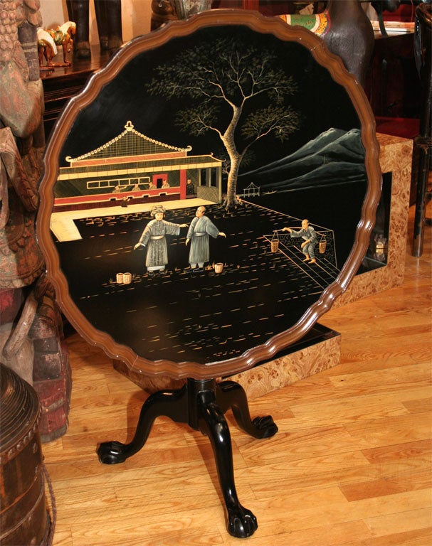Ca 1930 English Anglo Asian Chippendale Tilt Top Table
