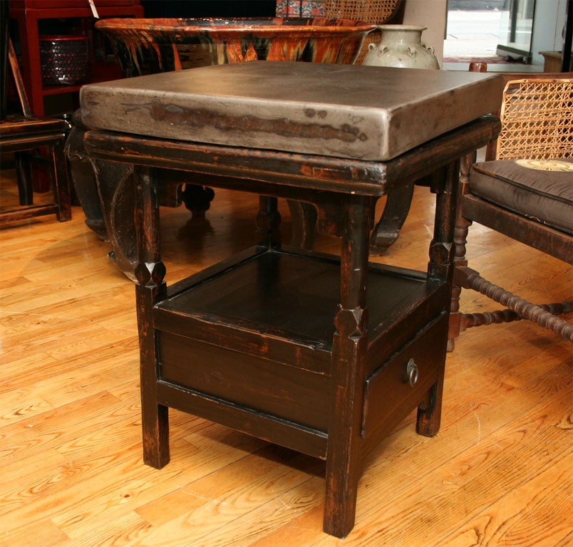 Pr of Chinese 19th Century Stone Top Bedside Tables Side Tables
