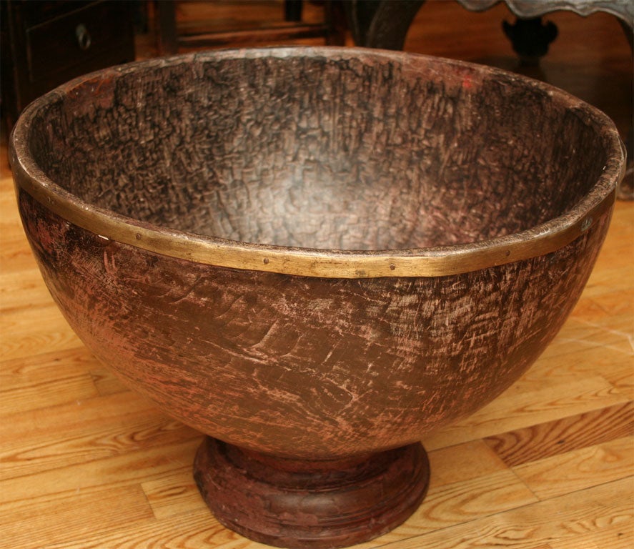 India Pr of Antique Tribal Teak Primitve Wood Garden Planters