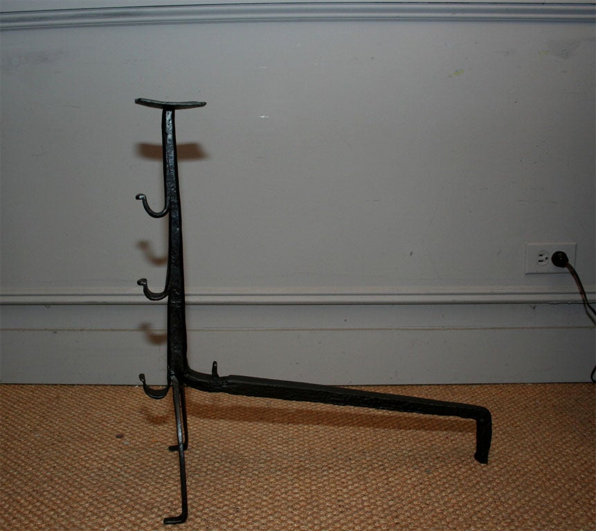 Unique Pair of 18th Century Wrought Iron Andirons In Good Condition In Greenwich, CT